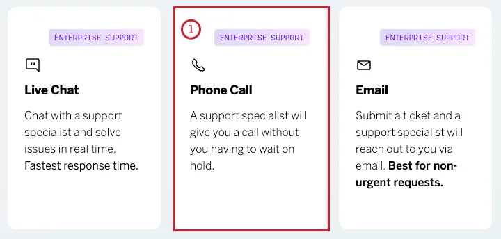 Phone support at the product and technical support page