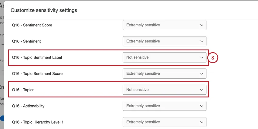 in the enhanced anonymity settings, setting "Topics" and "Topic Sentiment Label" to "Not sensitive"