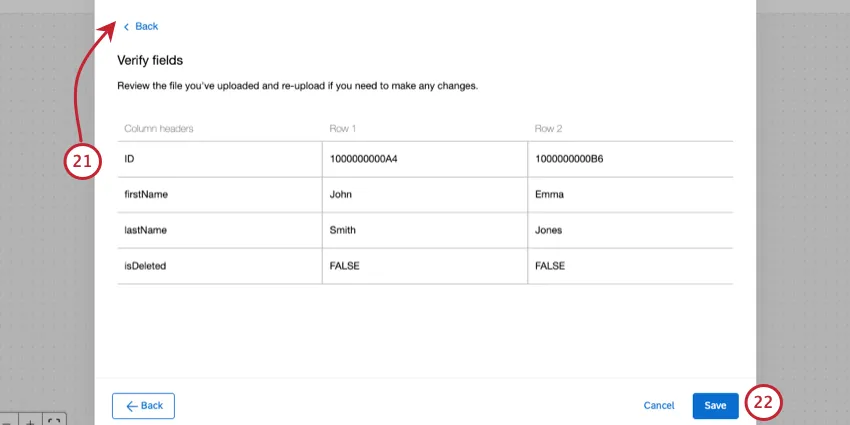reviewing the import fields