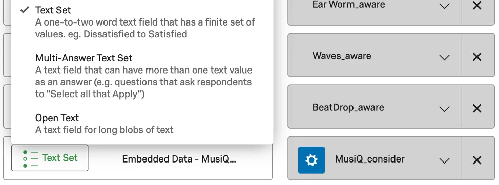 Field type set to text set for the MusiQ_consider field