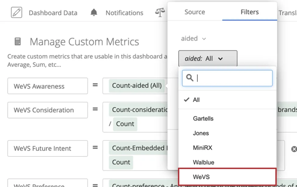 Nachdem das Feld ausgewählt wurde, verwenden Sie die zweite Dropdown-Liste, die im Menü angezeigt wird, um die Instanz