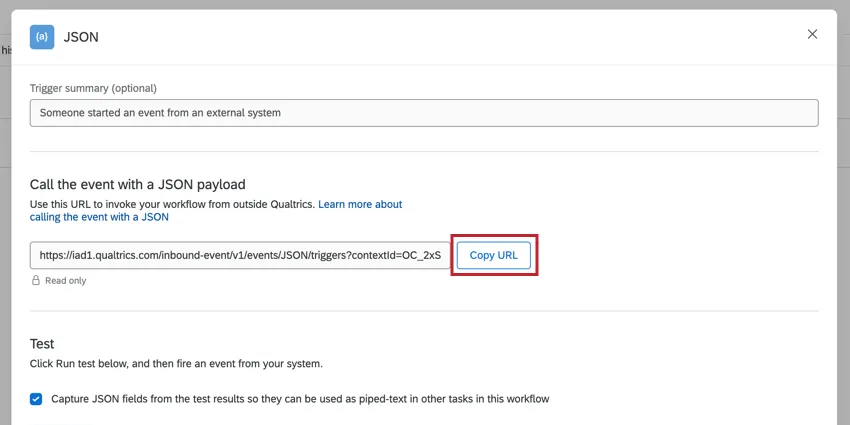 le bouton "copy url" dans un évènement Json