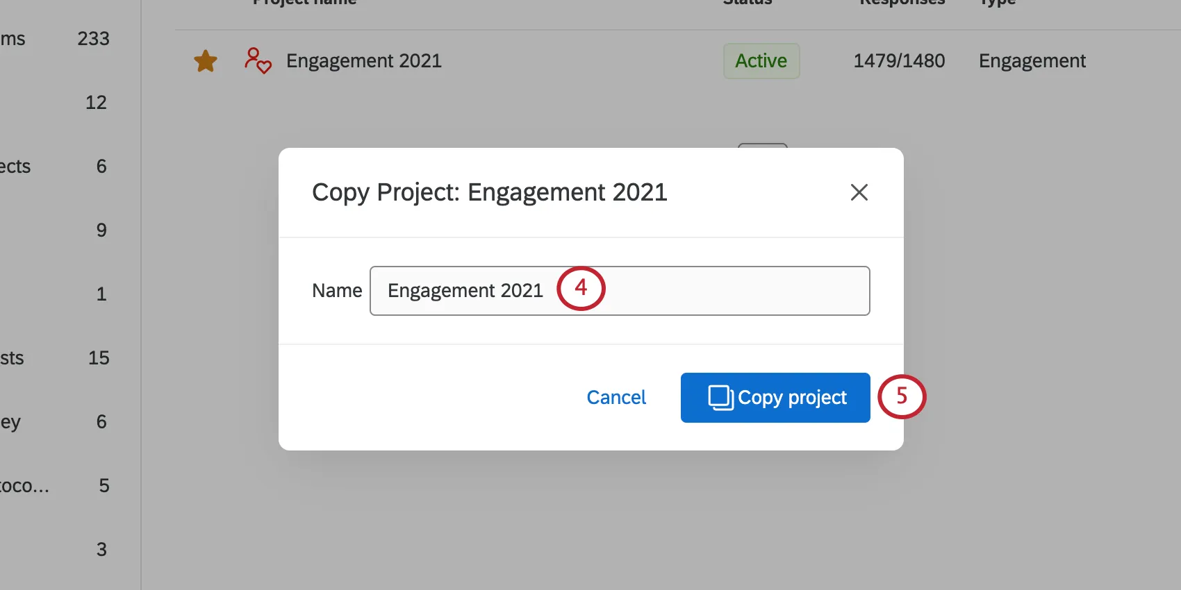 abre-se um novo modal onde você copia o projeto