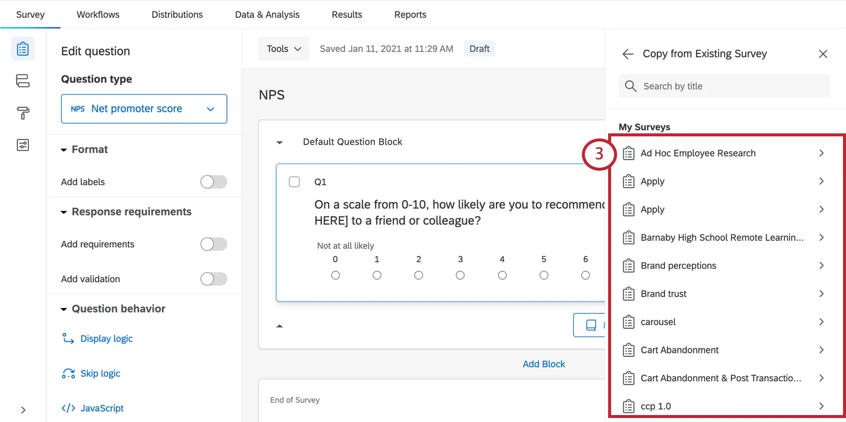Bild von Umfragen im Menü