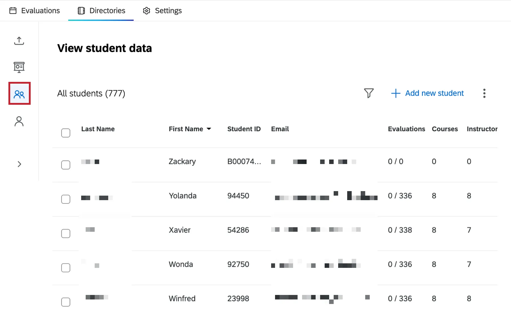 students icon highlighted within the directories tab