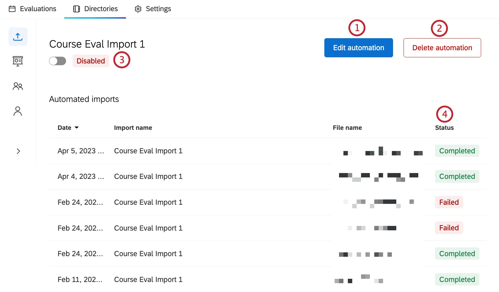options you can make to an automated import highlighted
