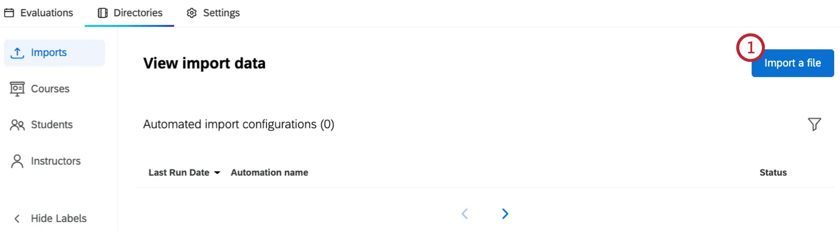 "Import a file" button within the imports section of the directories tab