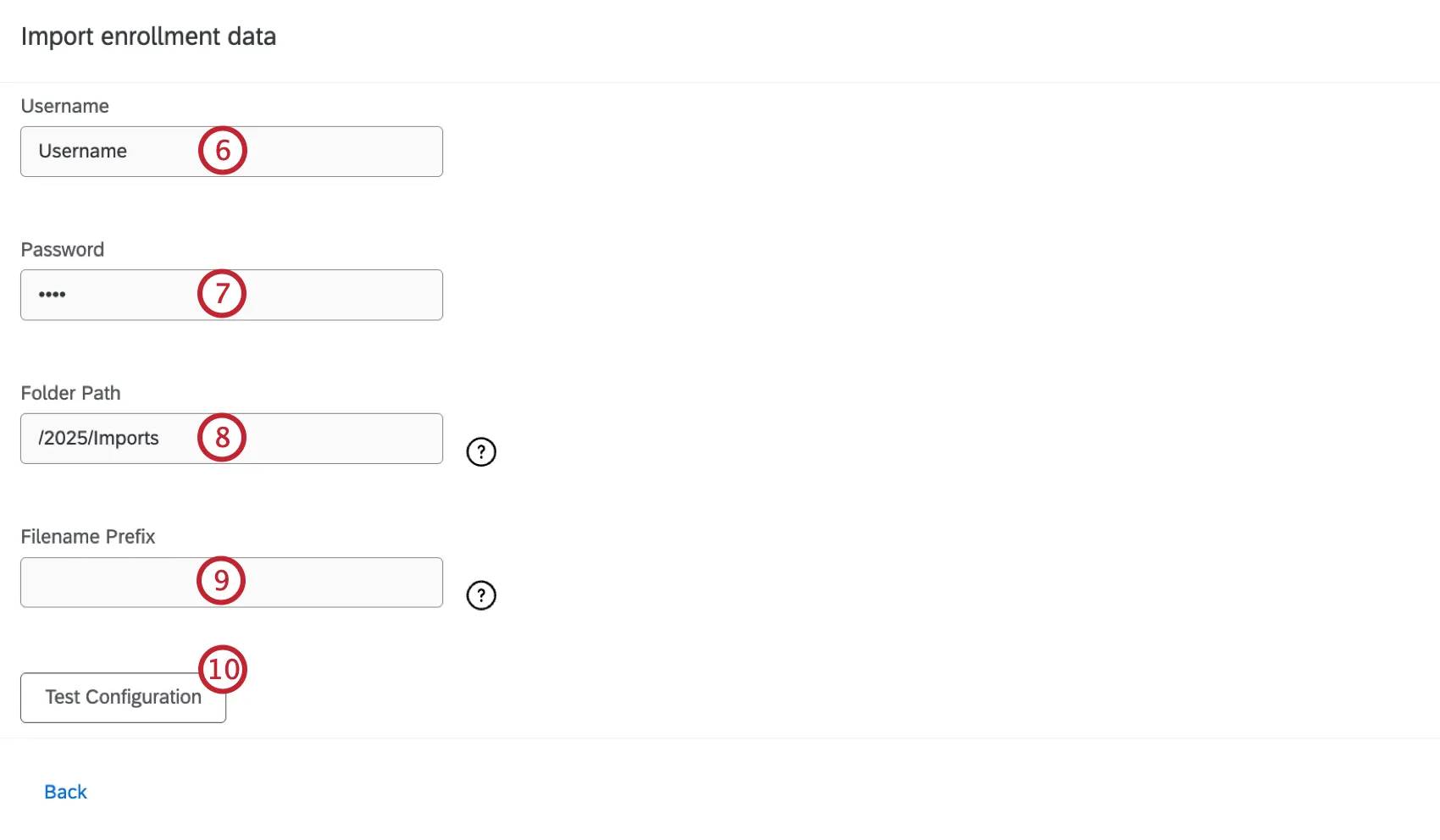 fields to enter SFTP information