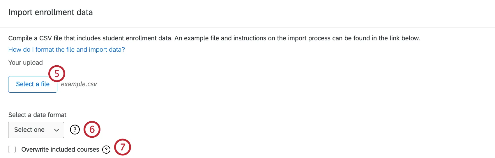 selecting a file and format for the import
