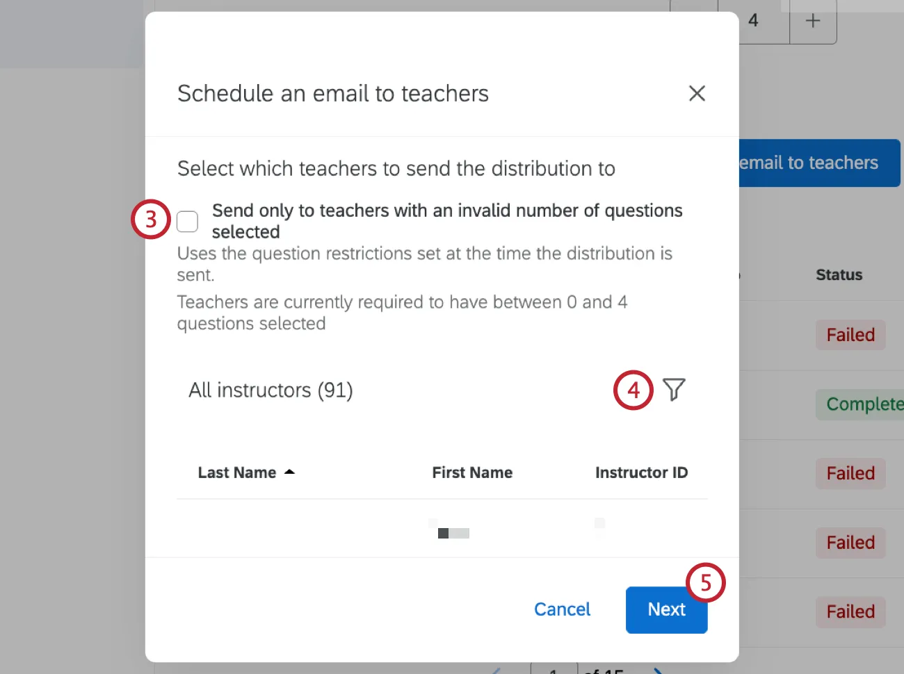 configuration options for sending the teacher email