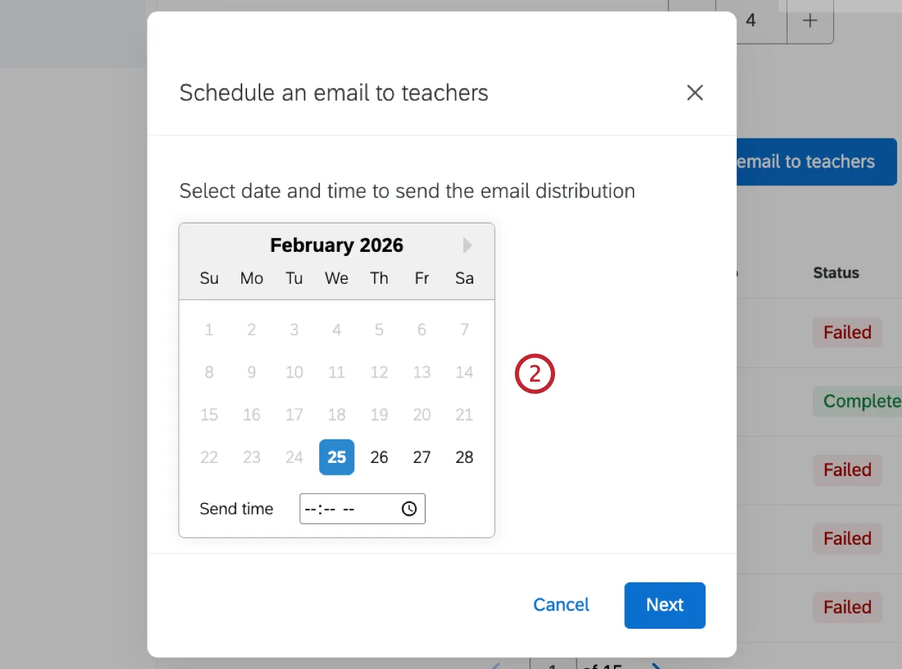 calendar icon to select a date to send the email
