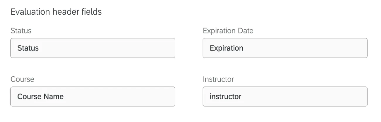 form fields to enter evaluation header fields