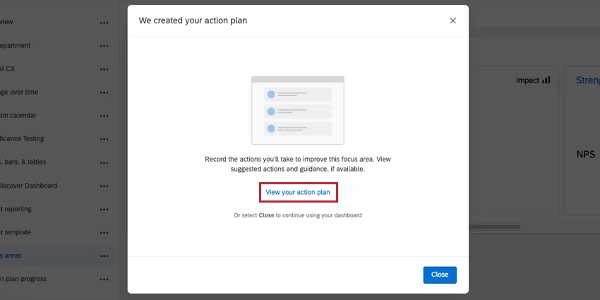 Ver el plan de acción desde el menú de configuración.
