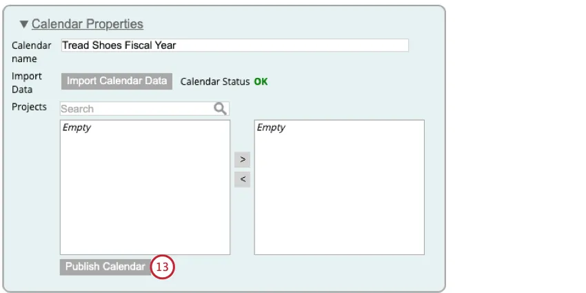clicking Publish Calendar