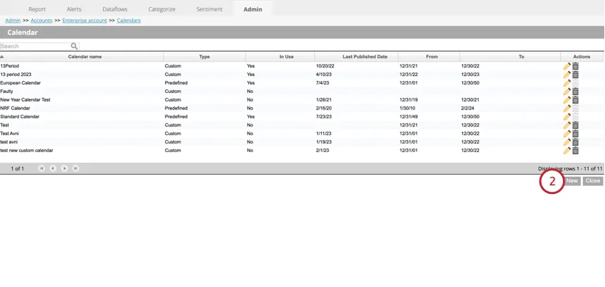 カレンダーページの一番下にある「新規作成」をクリックします。