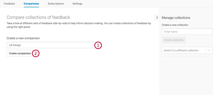giving the comparison a name and clicking create comparison