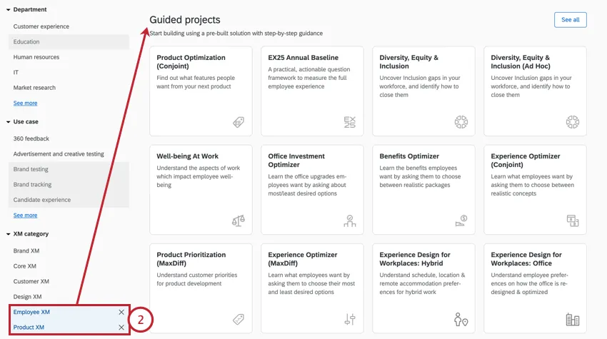 in the catalog, selecting employeexm or productxm