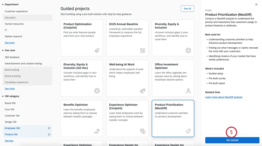 clicking get started in the catalog