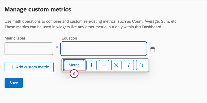 clicking metric to build the equation