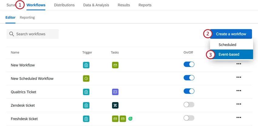 choosing create a new workflow and then event based