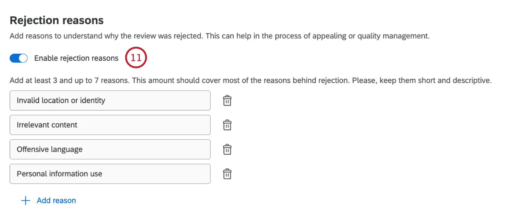 customizing rejection reasons