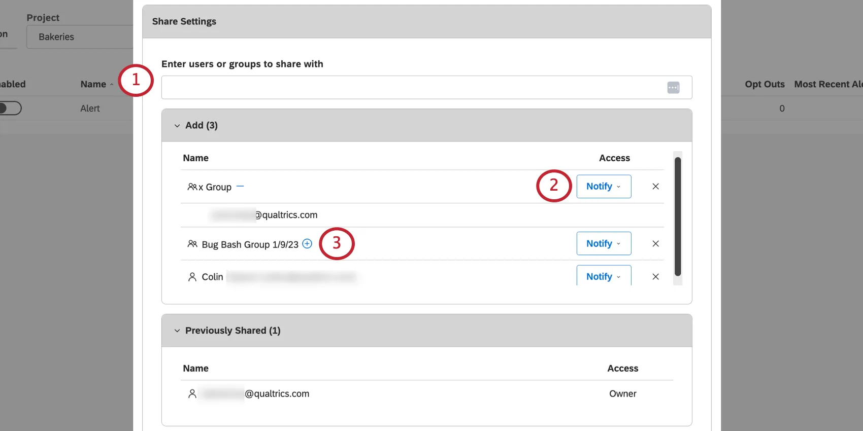 share settings section