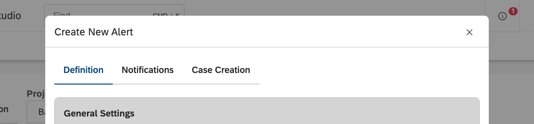 Registerkarte "Definition" des neuen Alert-Anlegefensters