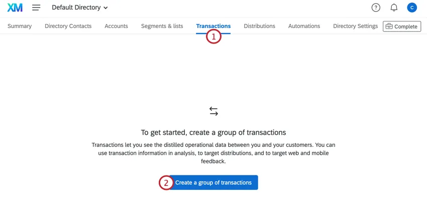 Creando un nuevo grupo de transacción en la pestaña de transacciones