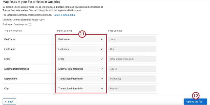 mapping import fields to fields in XM Directory