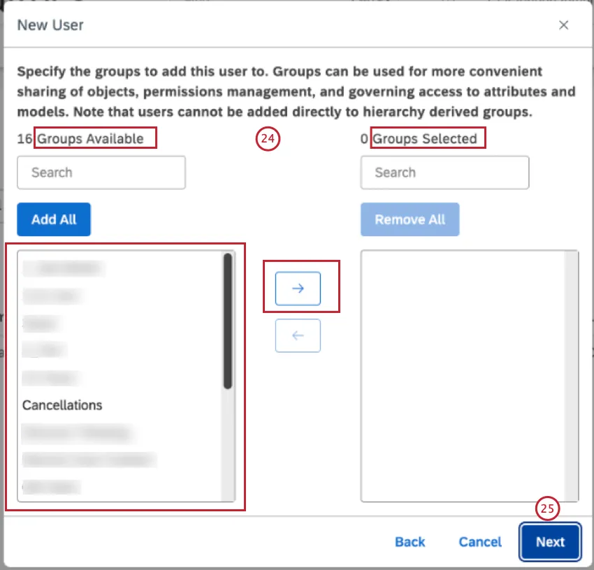 window where you can select groups