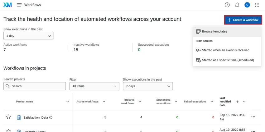 clicking the "create a workflow" button on the workflows page