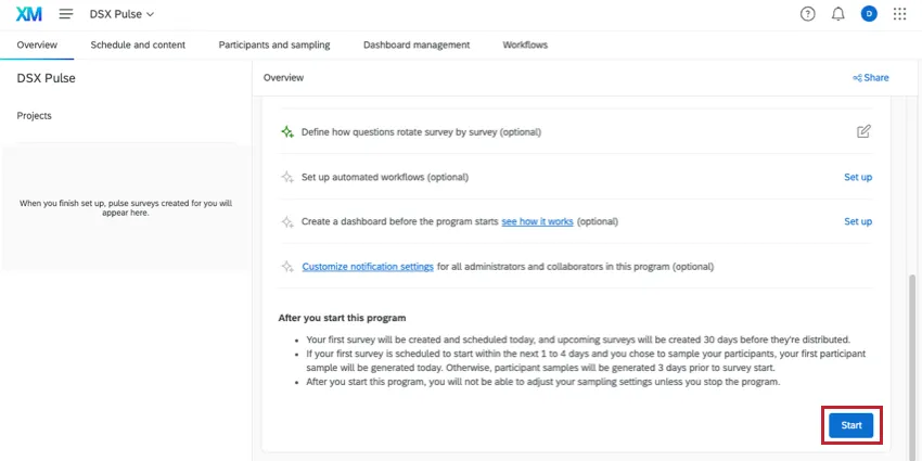 Startdrucktaste unten auf der Übersichtsseite