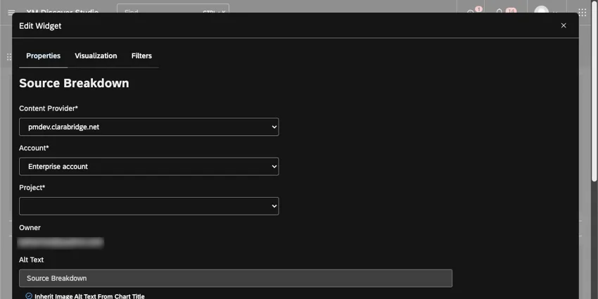 Finestra di modifica del widget