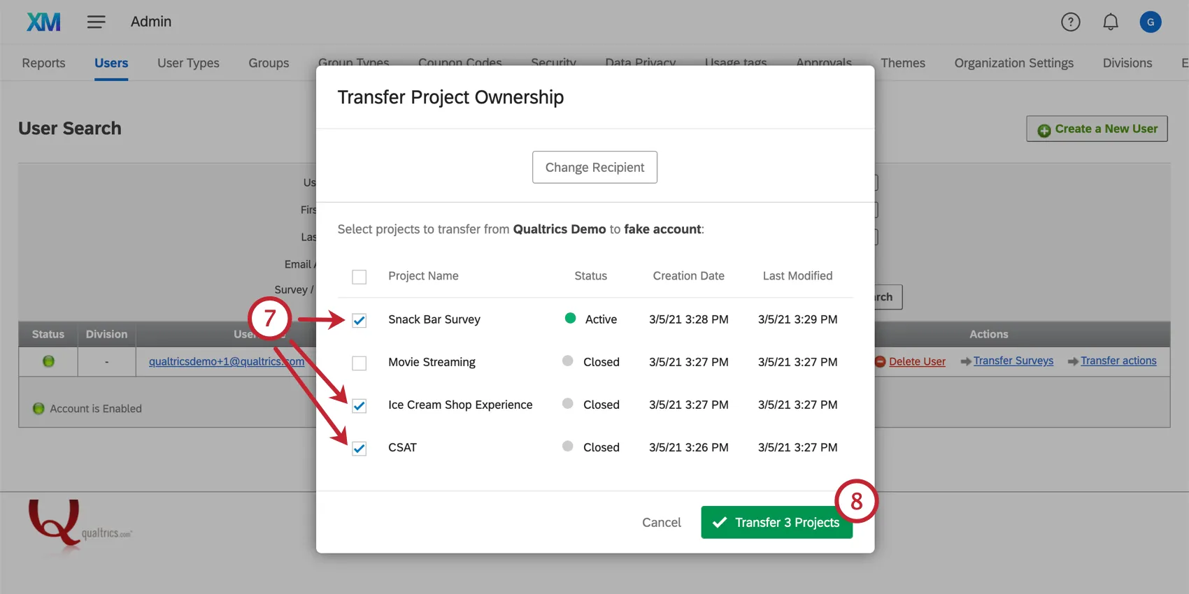 Choosing the projects to transfer