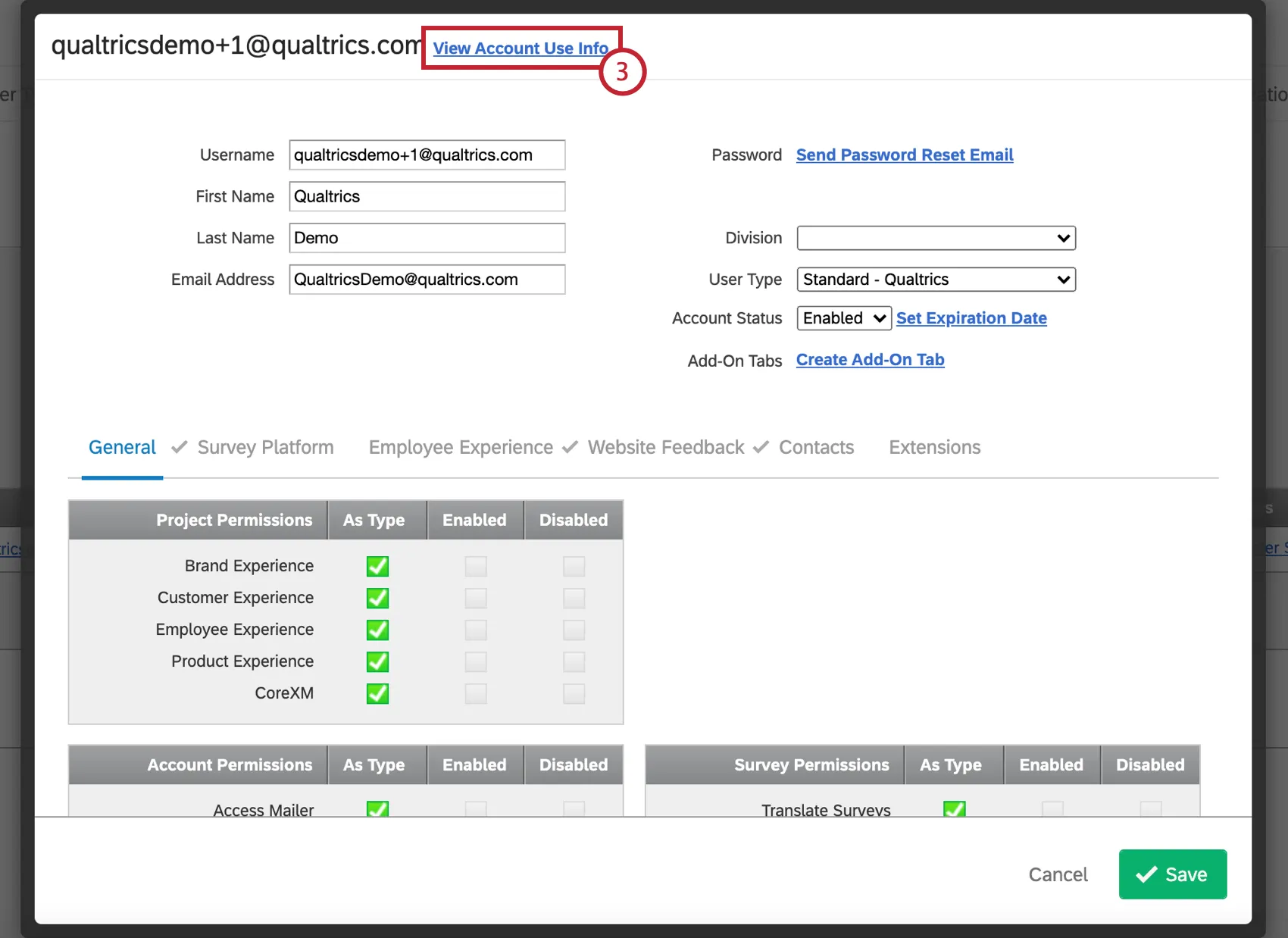 Ver configuración de información de uso de cuenta