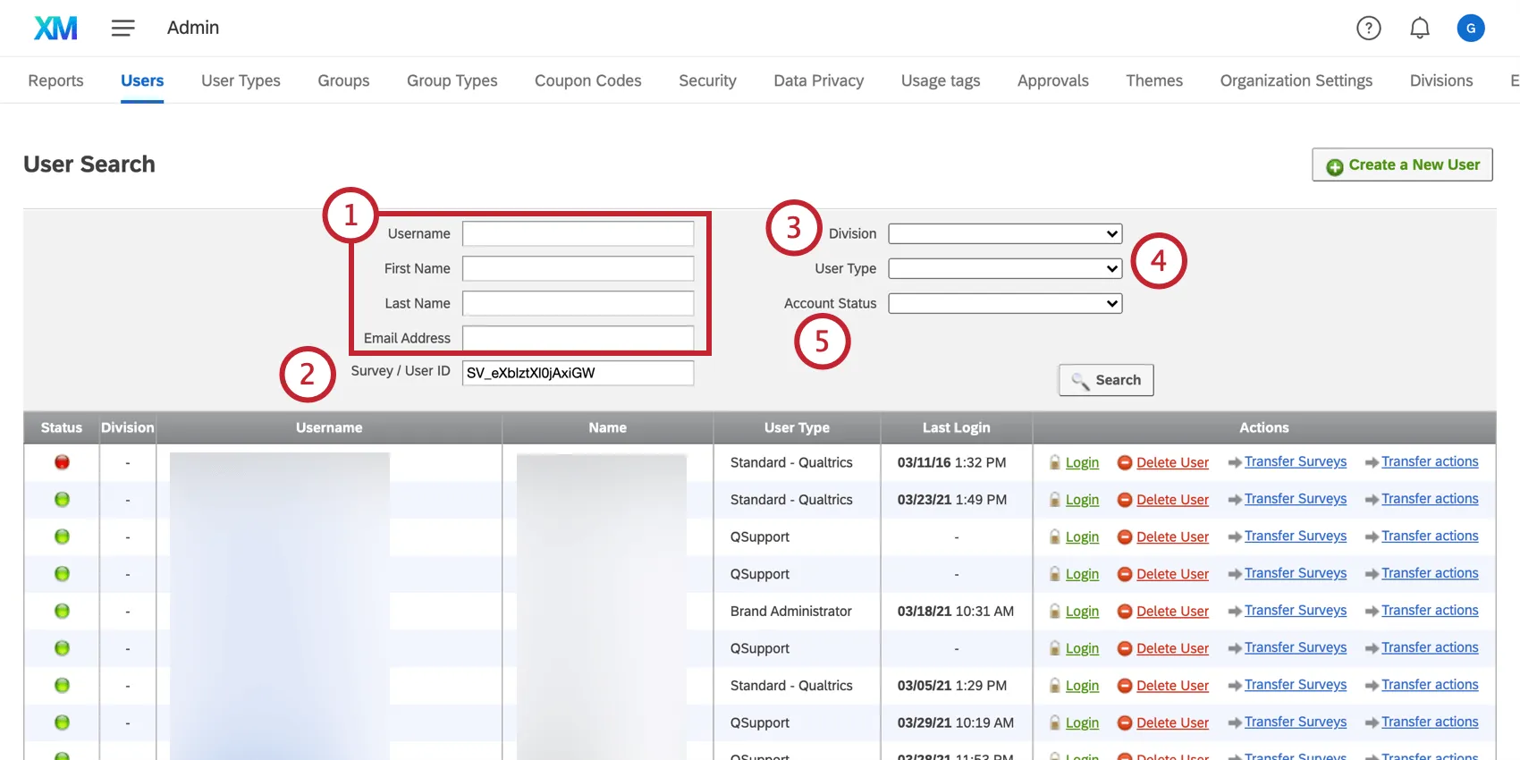 Searching for a user; different search criteria