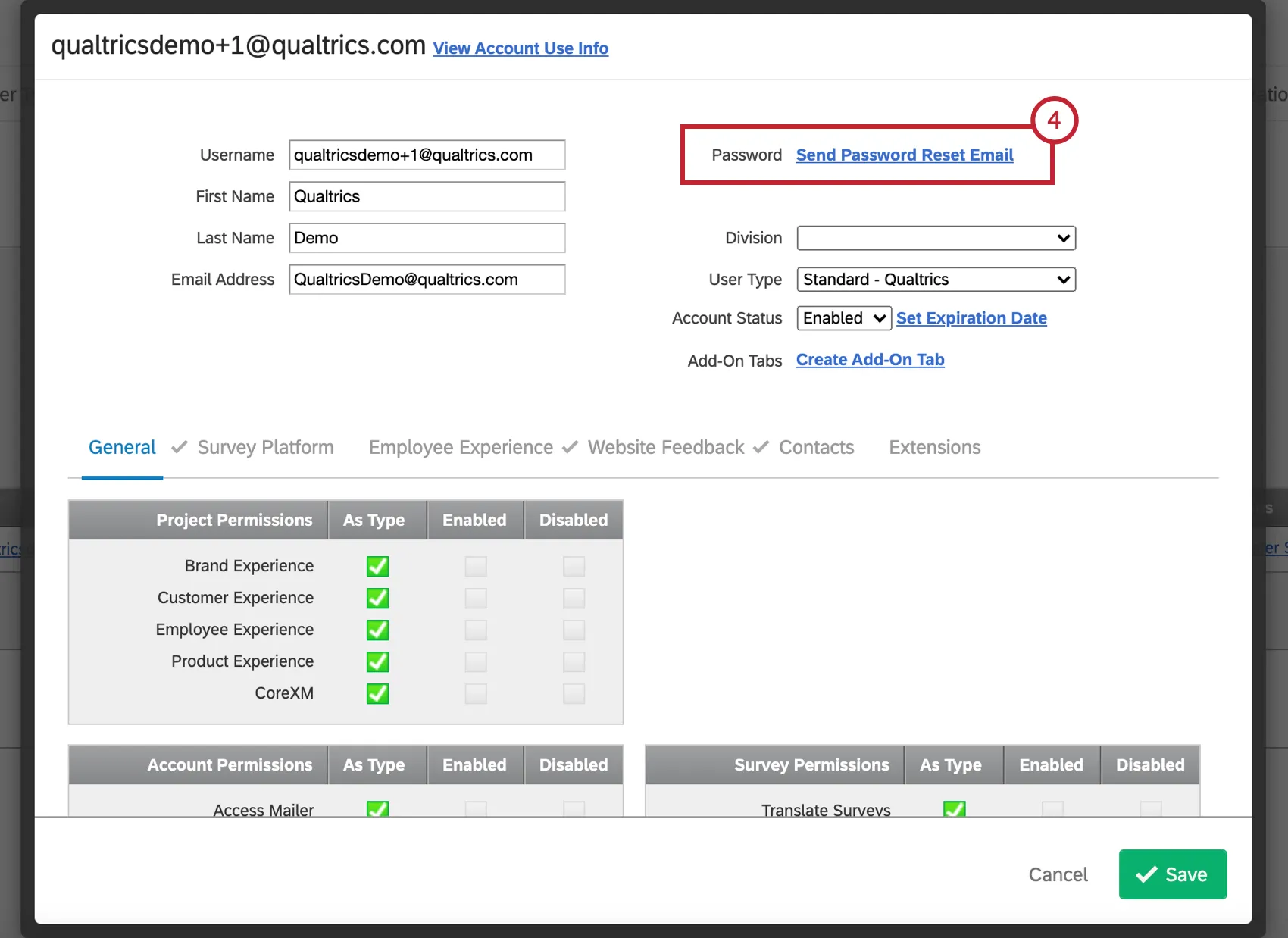 Pulsante per linvio di une-mail di reset della password nelle impostazioni dellutente