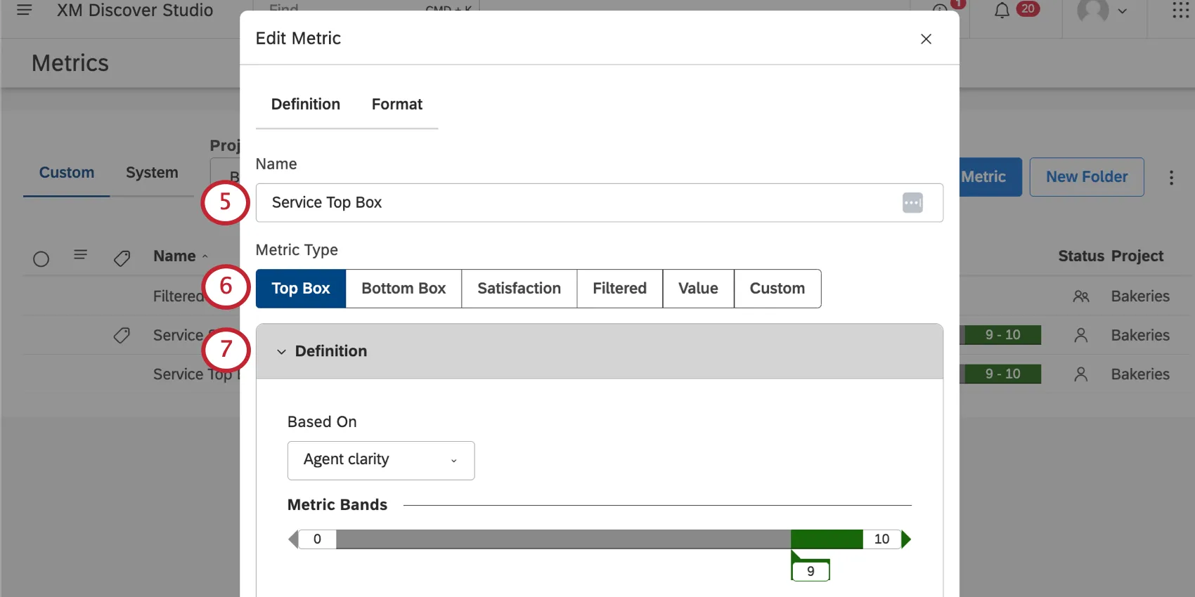 New window where you edit metric details