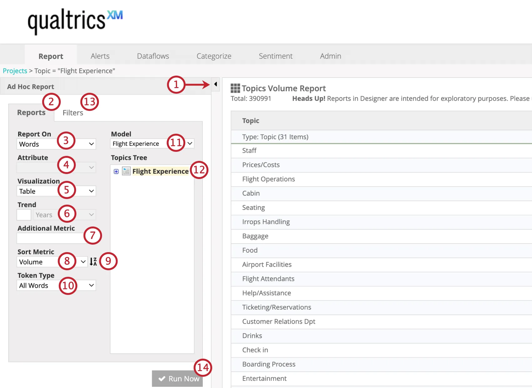 configuration of an ad hoc report