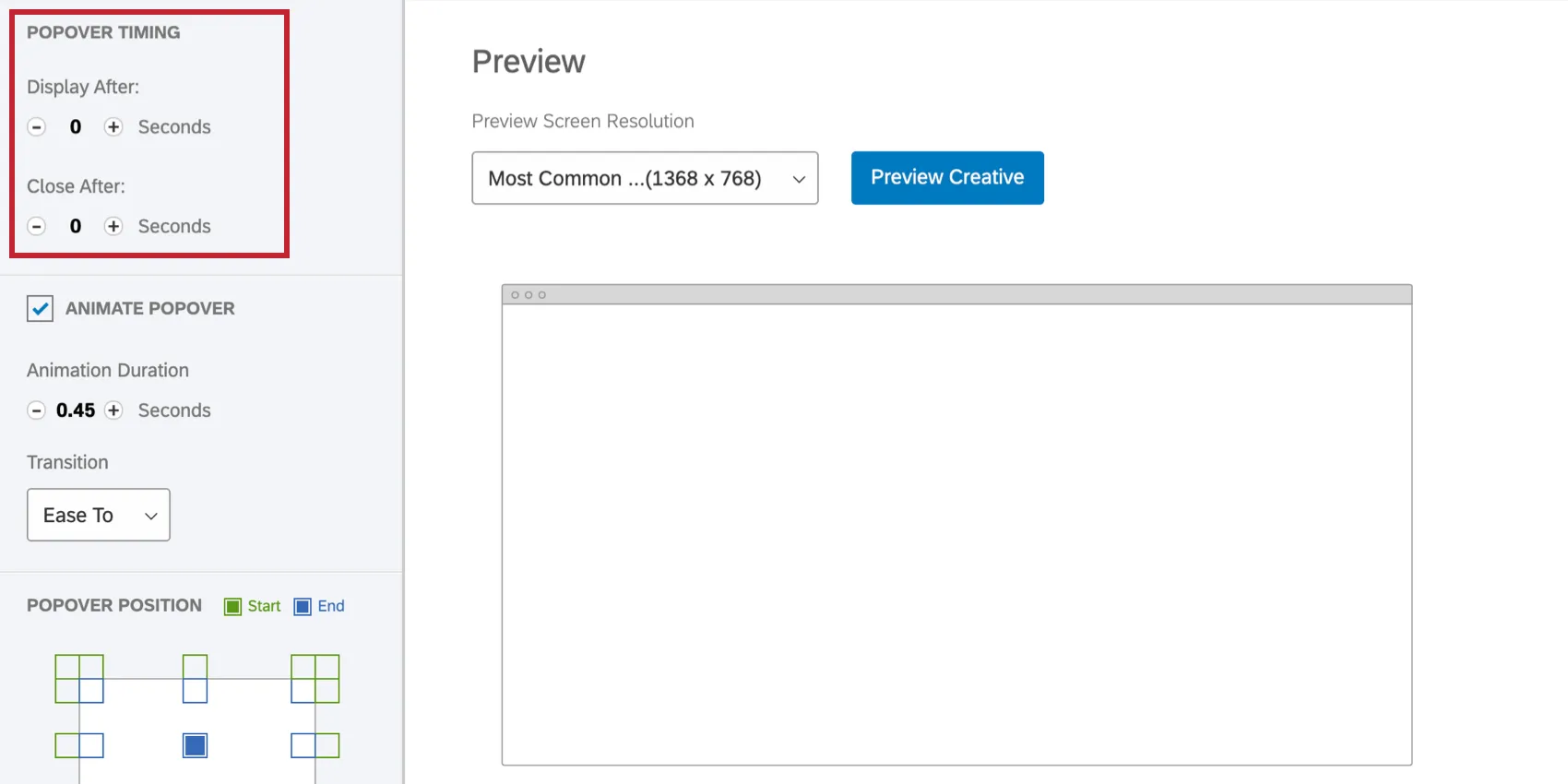 PopOver Timing options on the left
