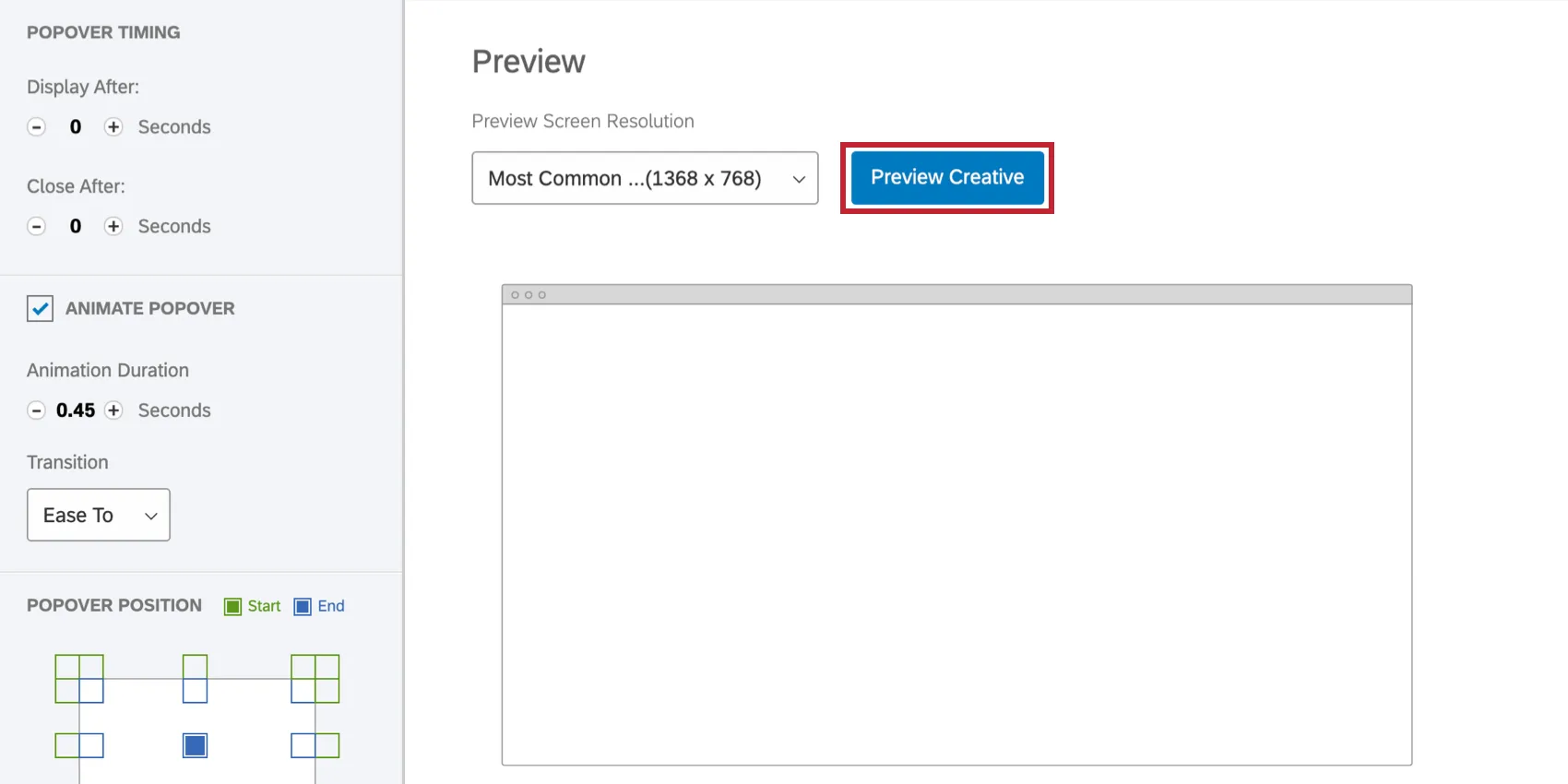 Preview Creative button and thumbnail preview