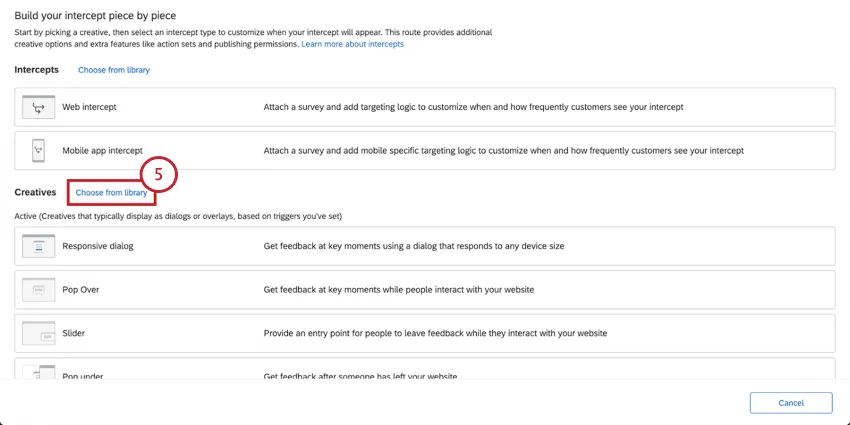 wählen Sie aus der Bibliothek neben der Rubrik Creative