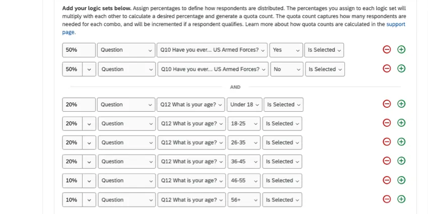 New logic set distributing 6 age brackets. The percentages of age brackets add up to 100
