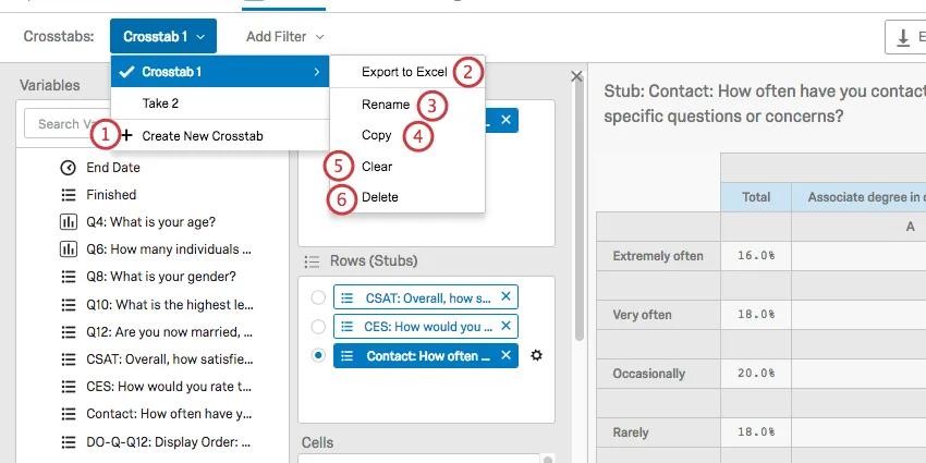 Numbered list on the dropdown to show all the options