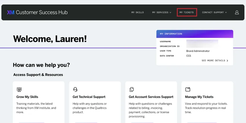 clicking "my tickets" at the top of the hub