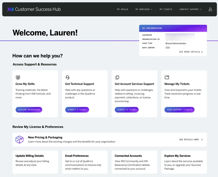 la homepage dellhub di successo del cliente dopo aver effettuato laccesso come brand administrator