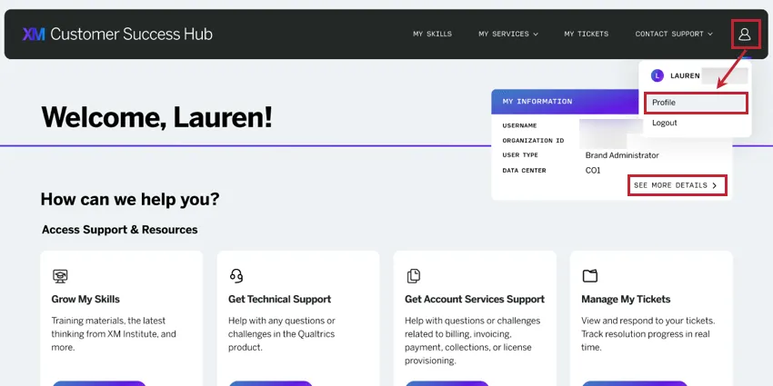 cliquer sur licône du profil ou voir plus de détails sur la page daccueil du hub