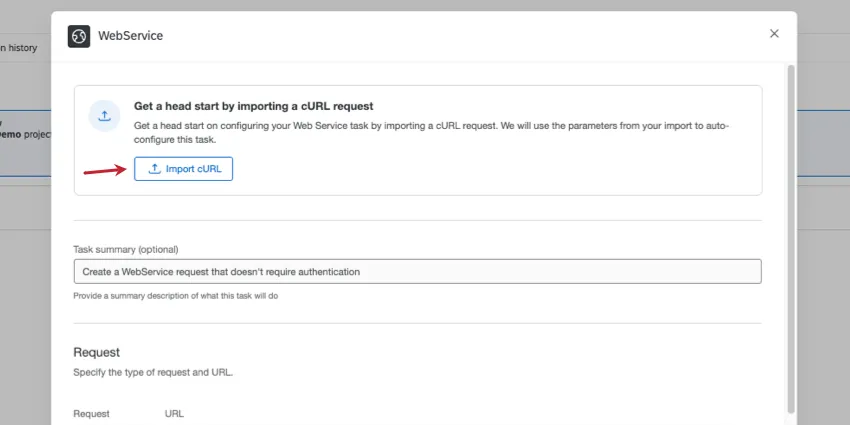 button that says get a head start by importing curl commands