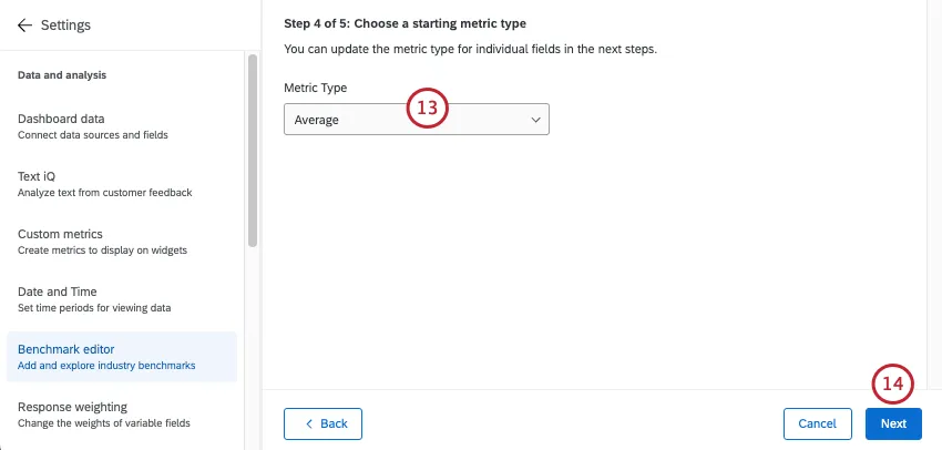 dropdown to select metric