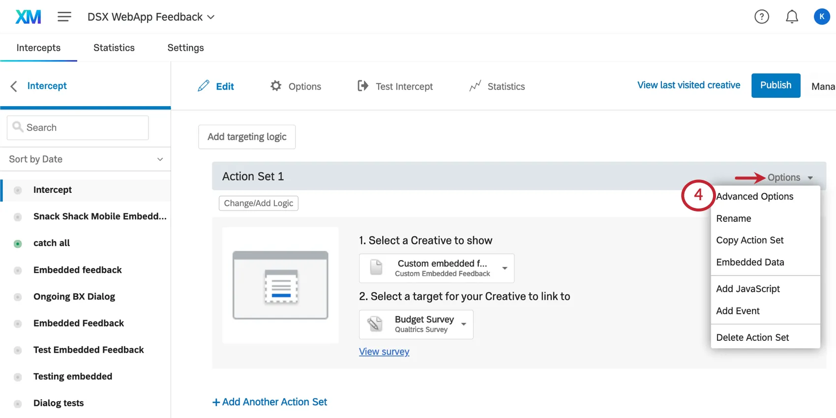 Opções avançadas em uma interceptor